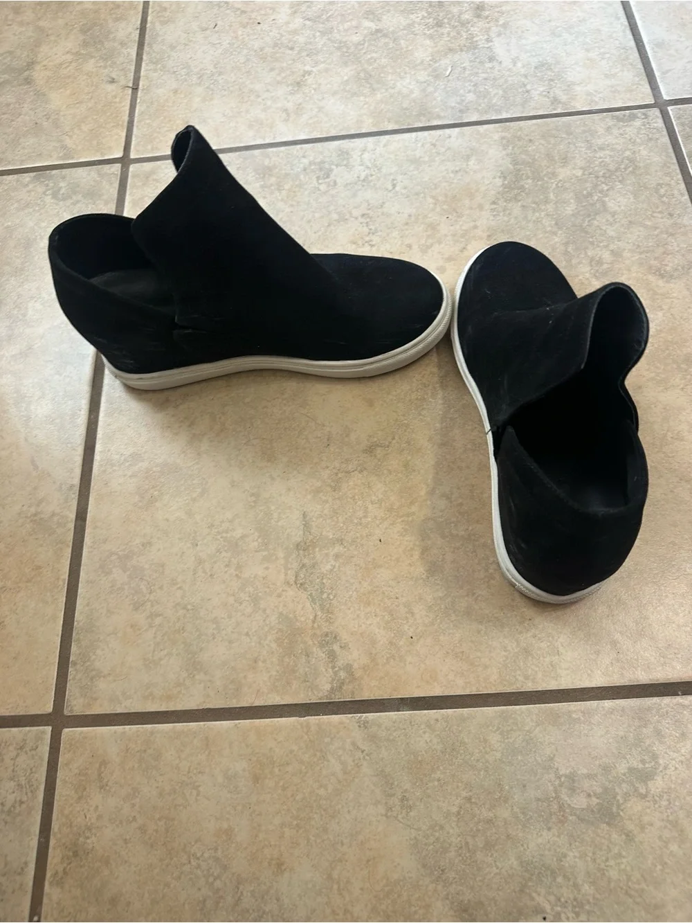 Women's Black Suede Ankle Booties with White Cup Sole